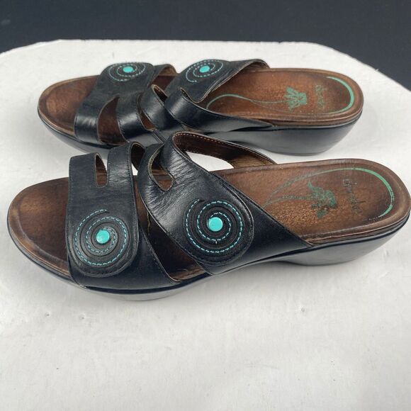Dansko Women's size 41 Dixie Full Grain Black/Turquoise Women's Sandals Leather - Picture 1 of 16